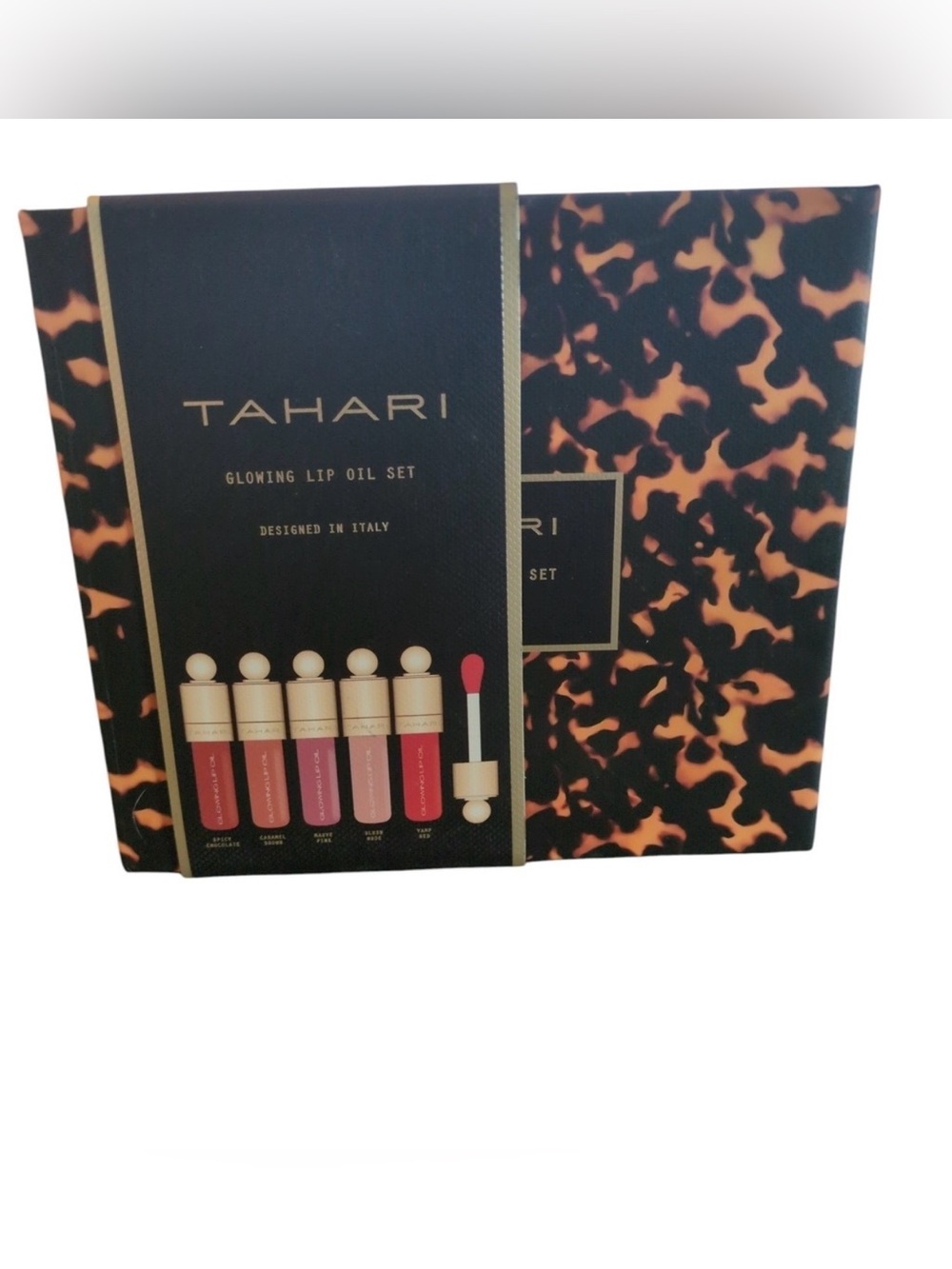 Tahari Glowing Lip Oil Set 5 piece collection of full-size hydrating lip oils